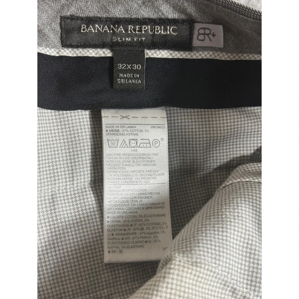 Banana Republic Slim Fit Gray‎ Cotton Blend Dress Pants Mens 32x30 Flat Front